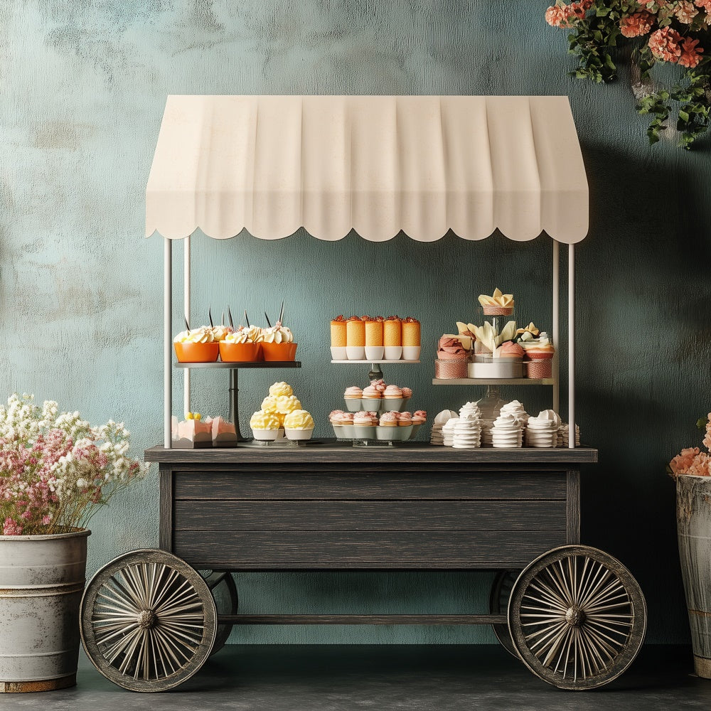 Happy Mothers Day Backdrop Rustic Floral Treat Cart Backdrop UK GQ2-190