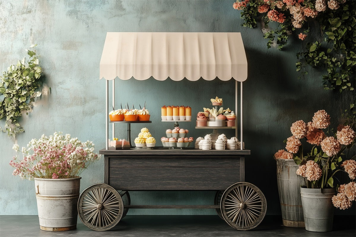 Happy Mothers Day Backdrop Rustic Floral Treat Cart Backdrop UK GQ2-190