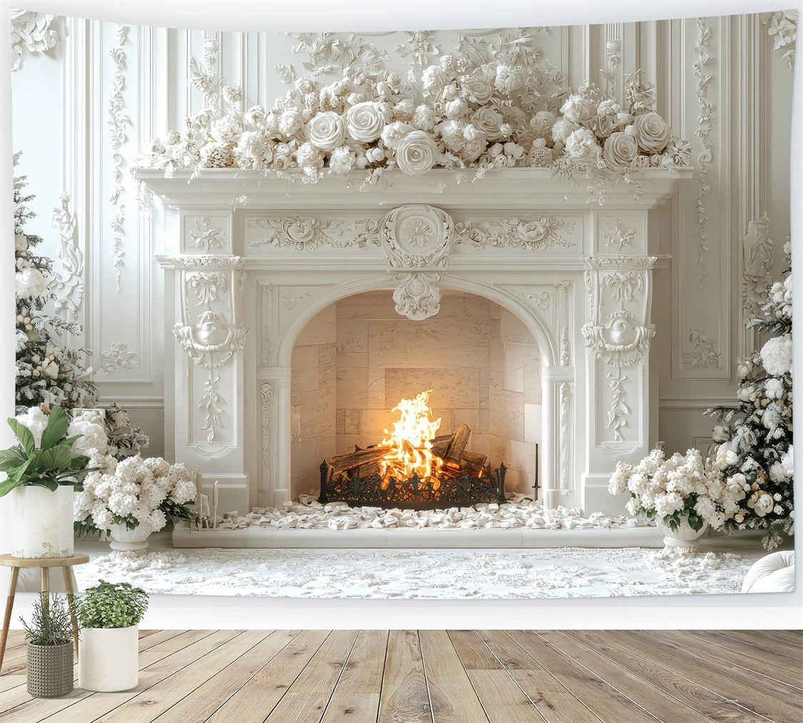 Mothers Day Photo Backdrops White Christmas Fireplace Backdrop UK GQ2-192