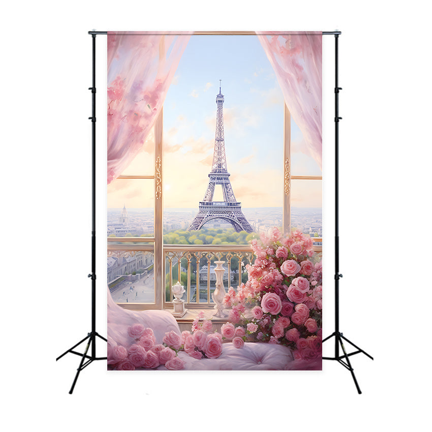 Happy Mother's Day Backdrop Eiffel Tower Floral Romance Backdrop UK GQ2-196