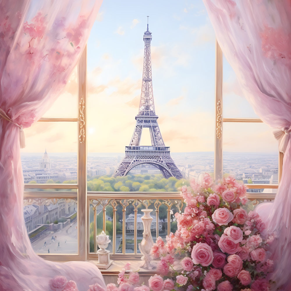 Happy Mother's Day Backdrop Eiffel Tower Floral Romance Backdrop UK GQ2-196