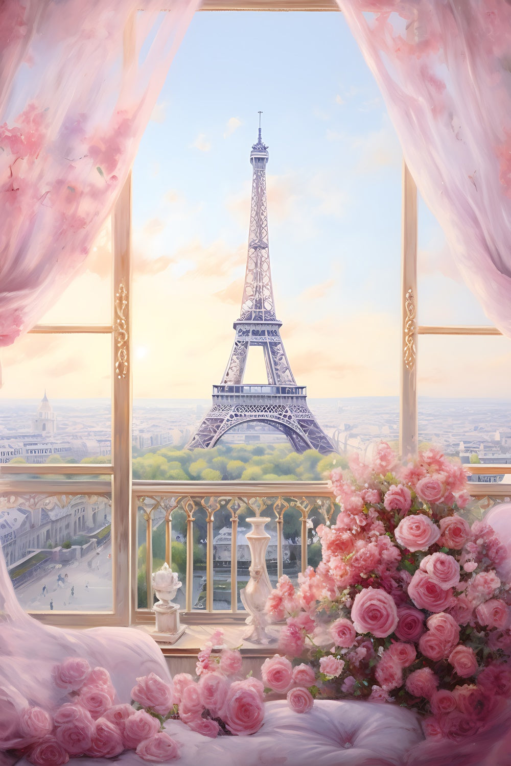 Happy Mother's Day Backdrop Eiffel Tower Floral Romance Backdrop UK GQ2-196