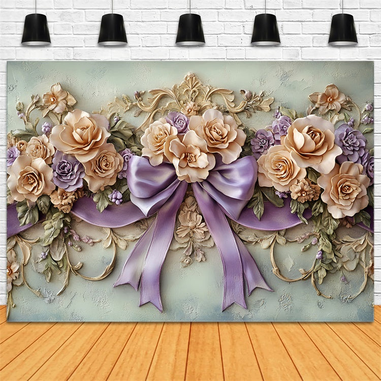 Mother's Day Photo Backdrop Soft Lavender Rose Bow Backdrop UK GQ2-205