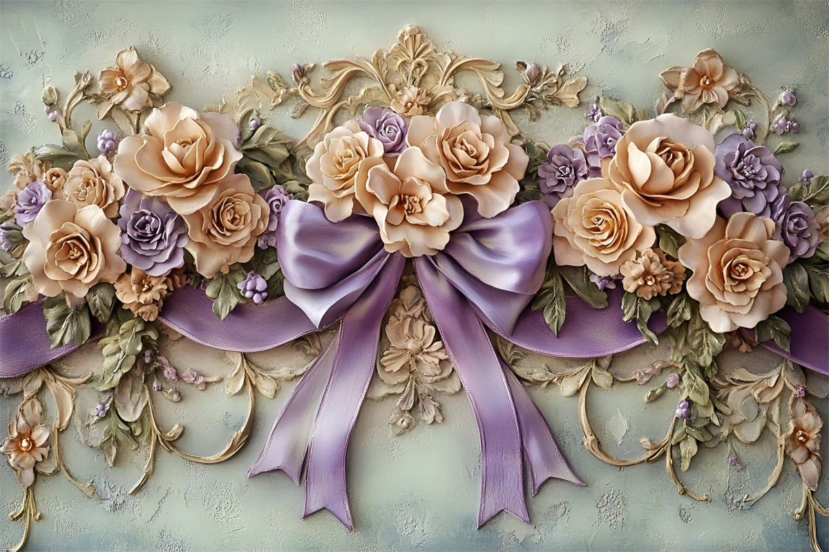 Mother's Day Photo Backdrop Soft Lavender Rose Bow Backdrop UK GQ2-205