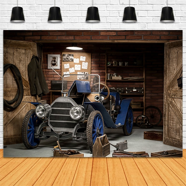 Happy Fathers Day Backdrop Vintage Garage Car Backdrop UK GQ2-214