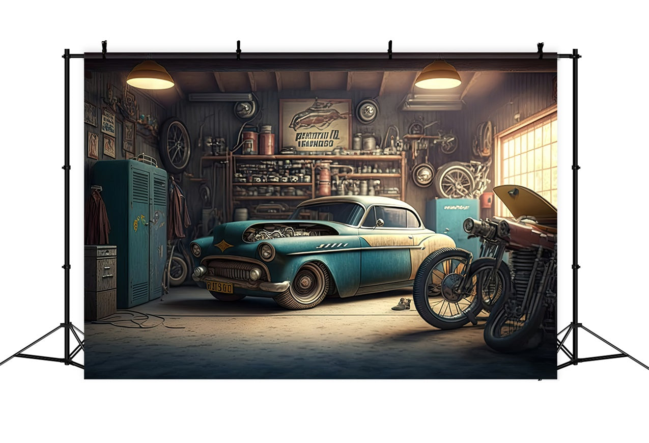 Father's Day Photo Backdrop Ideas Mechanic's Garage Backdrop UK GQ2-215