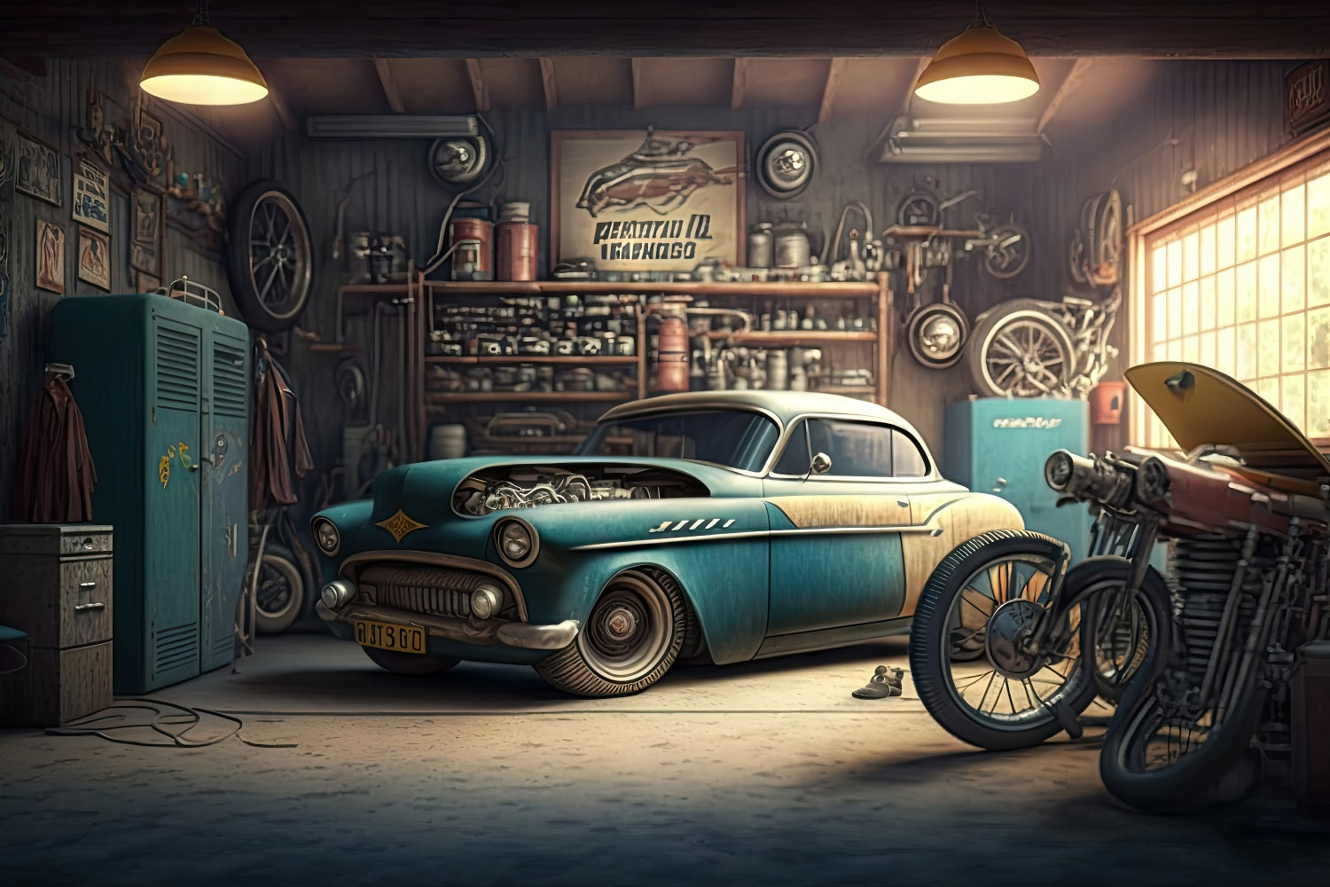 Father's Day Photo Backdrop Ideas Mechanic's Garage Backdrop UK GQ2-215