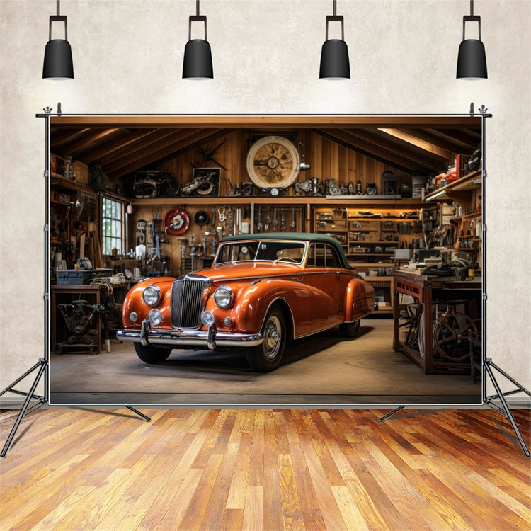 Backdrop For Father's Day Retro Car Workshop Backdrop UK GQ2-216