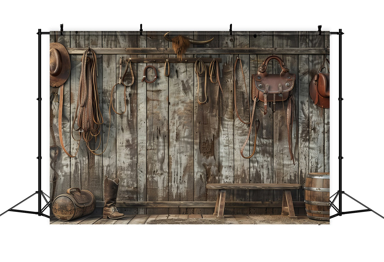 Father's Day Backdrops Cowboy Gear Wooden Wall Backdrop UK GQ2-227