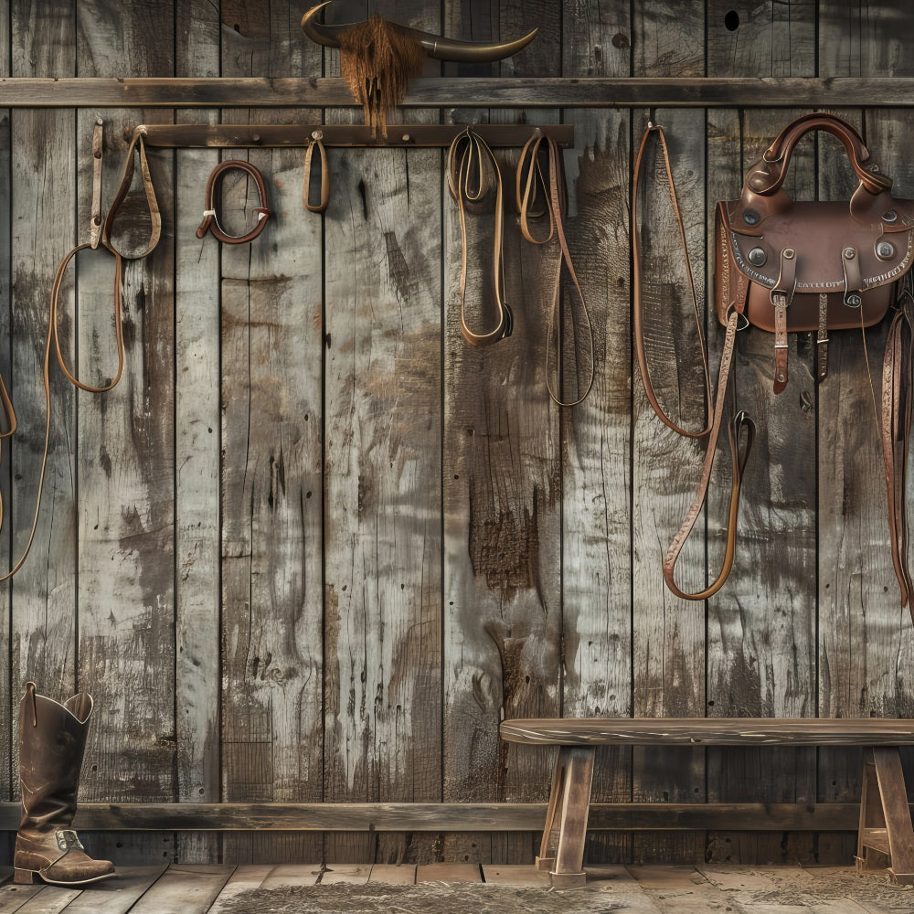 Father's Day Backdrops Cowboy Gear Wooden Wall Backdrop UK GQ2-227