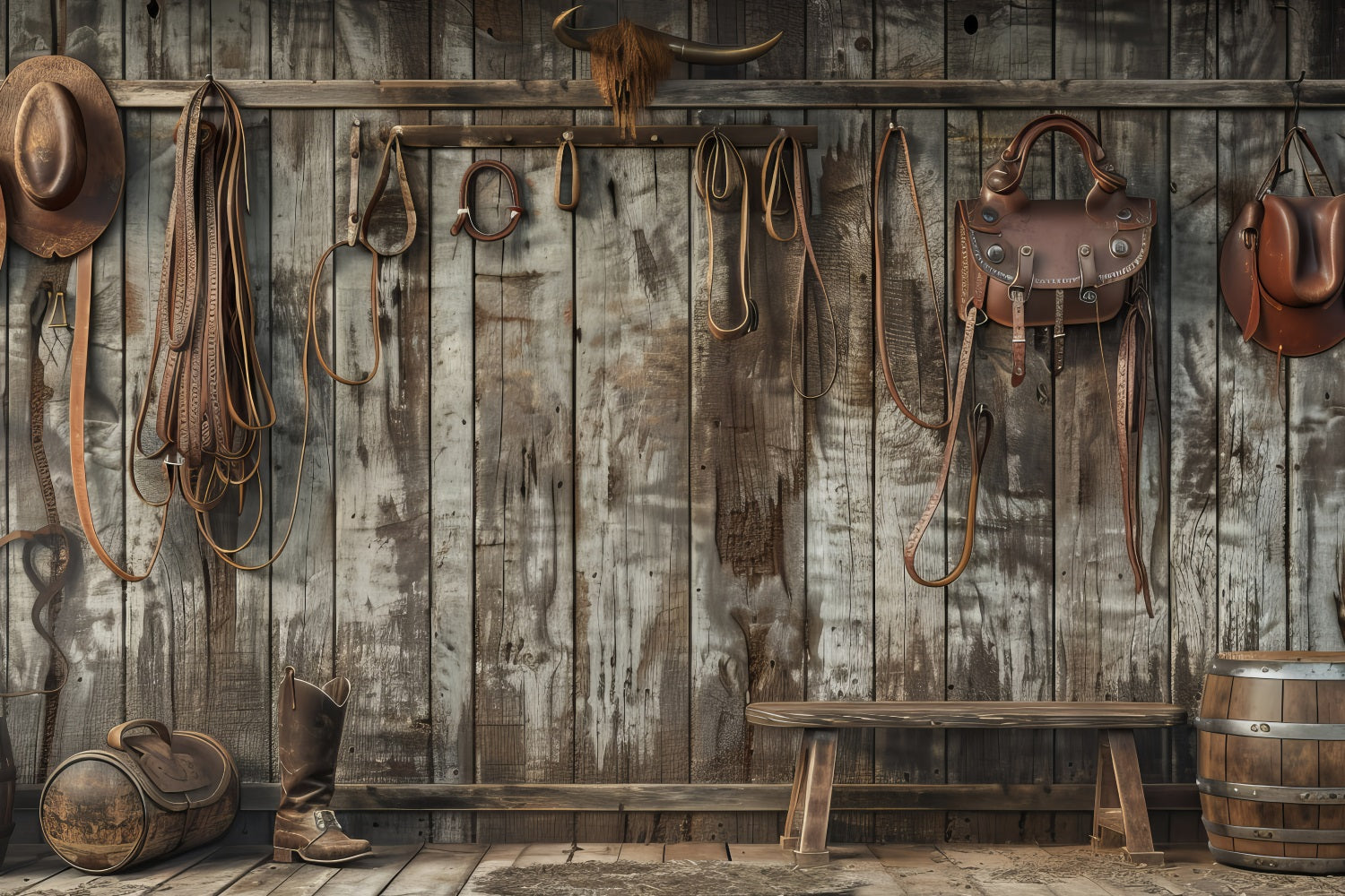 Father's Day Backdrops Cowboy Gear Wooden Wall Backdrop UK GQ2-227