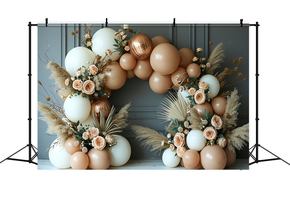 Boho Backdrop Romantic Floral Balloon Arch Backdrop UK GQ2-23