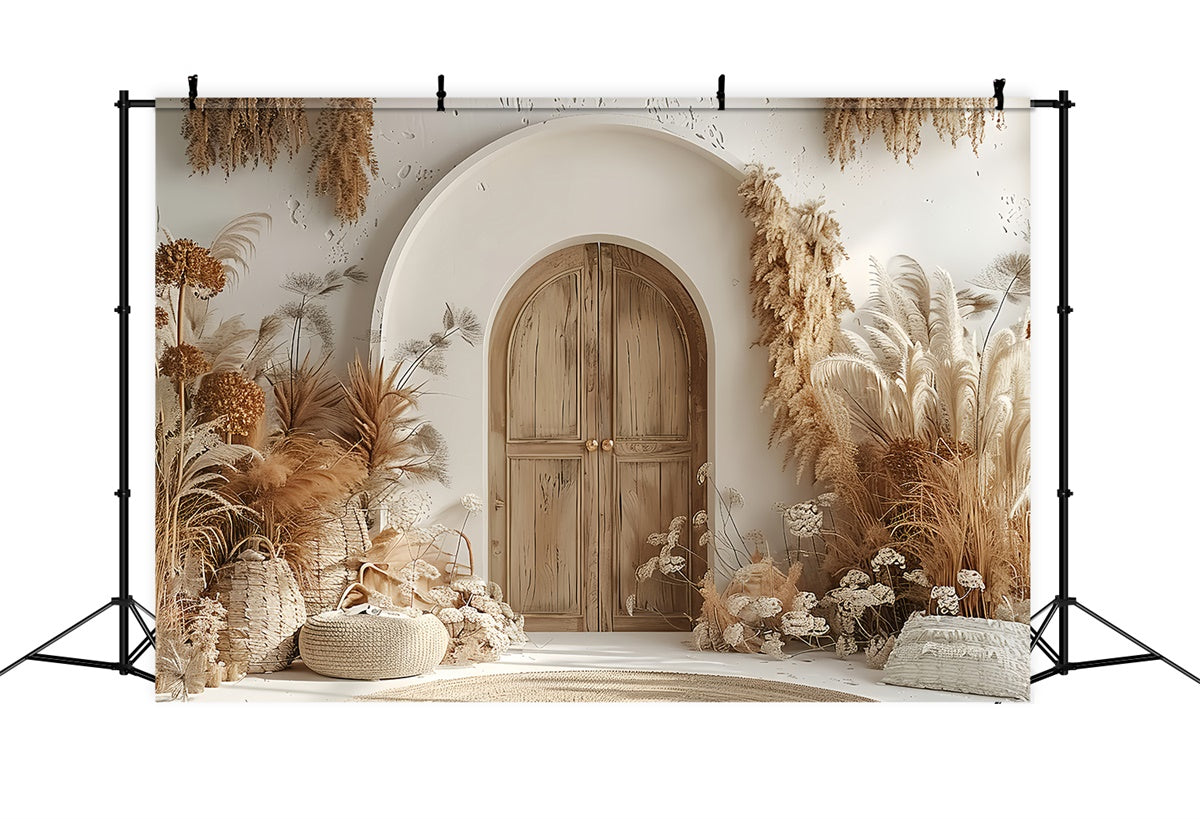 Boho Backdrop Ideas Warm Pampas Wooden Door Backdrop UK GQ2-24