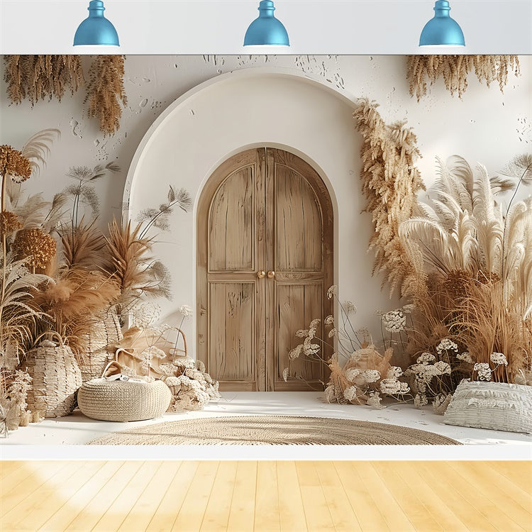 Boho Backdrop Ideas Warm Pampas Wooden Door Backdrop UK GQ2-24