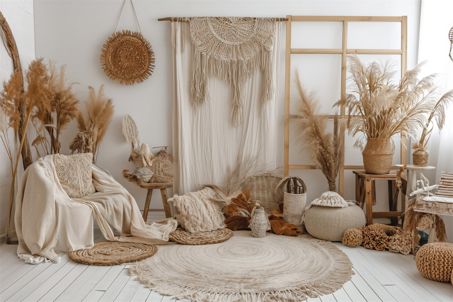 Boho Photo Backdrop Soft Cream Wall Macrame Backdrop UK GQ2-25