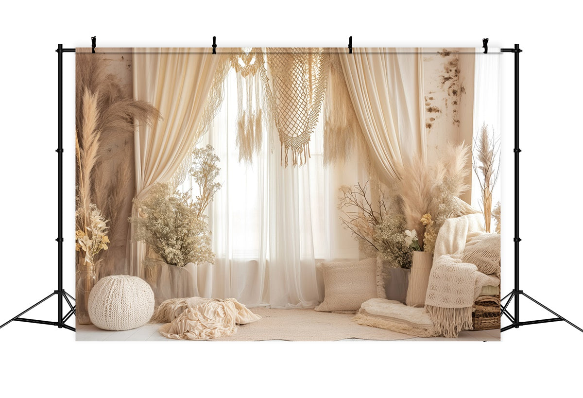 Bohemian Backdrop Cream Curtain Beige Macrame Backdrop UK GQ2-26