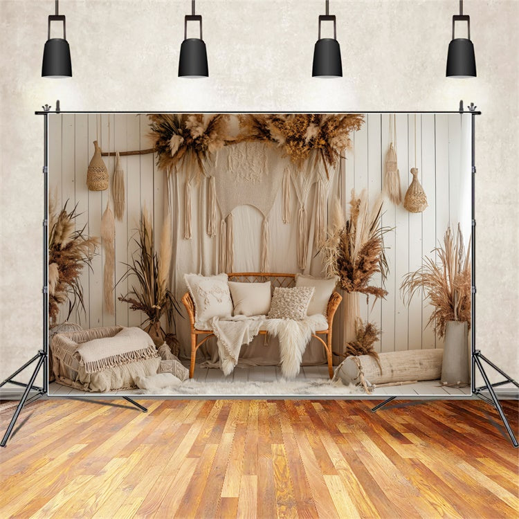 Boho Photography Backdrop Neutral Tan Living Room Backdrop UK GQ2-27