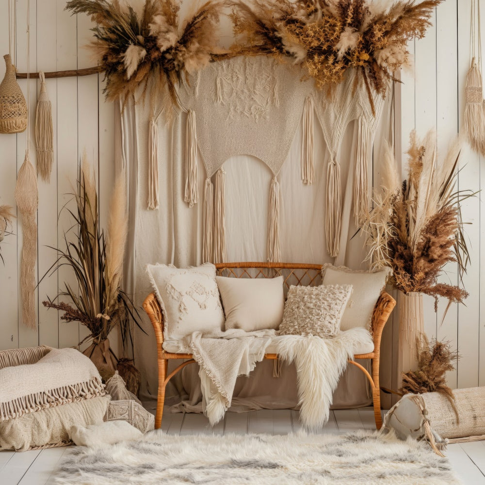 Boho Photography Backdrop Neutral Tan Living Room Backdrop UK GQ2-27