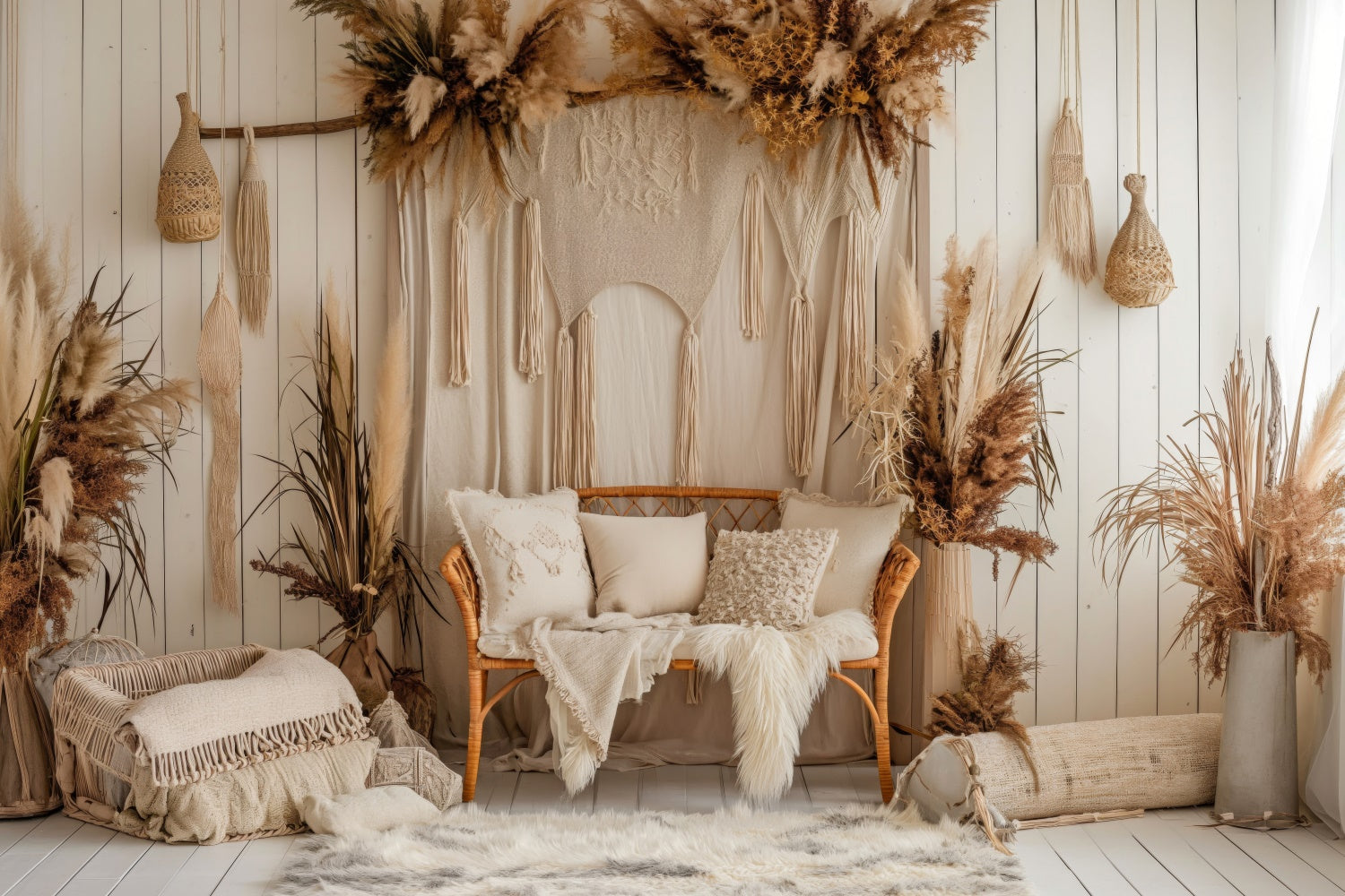 Boho Photography Backdrop Neutral Tan Living Room Backdrop UK GQ2-27