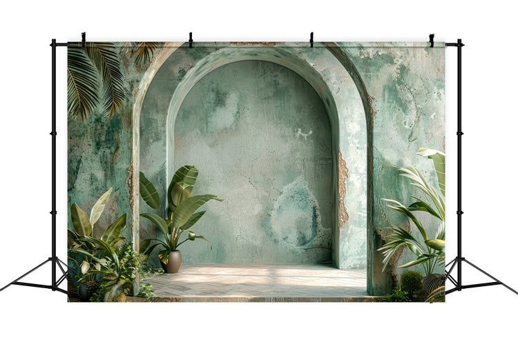 Boho Arch Backdrop Green Archway Tropical Plants Backdrop UK GQ2-33