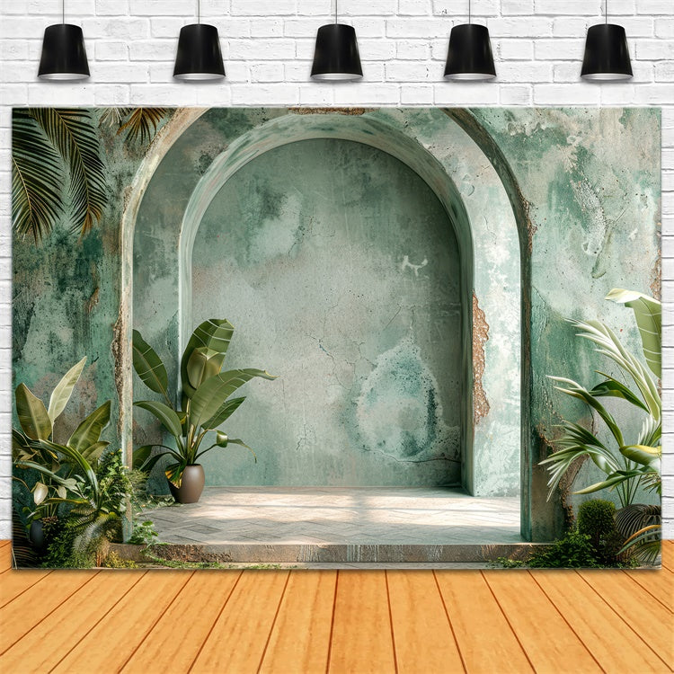 Boho Arch Backdrop Green Archway Tropical Plants Backdrop UK GQ2-33