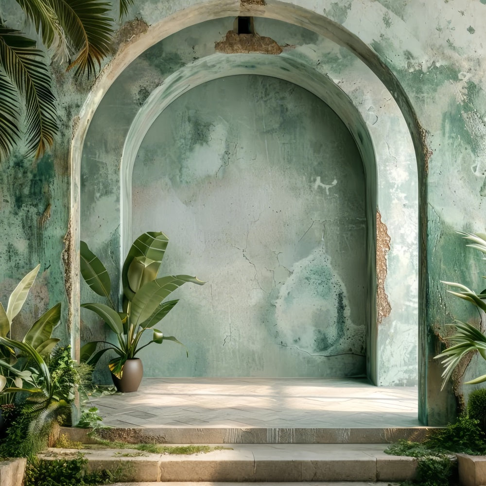 Boho Arch Backdrop Green Archway Tropical Plants Backdrop UK GQ2-33