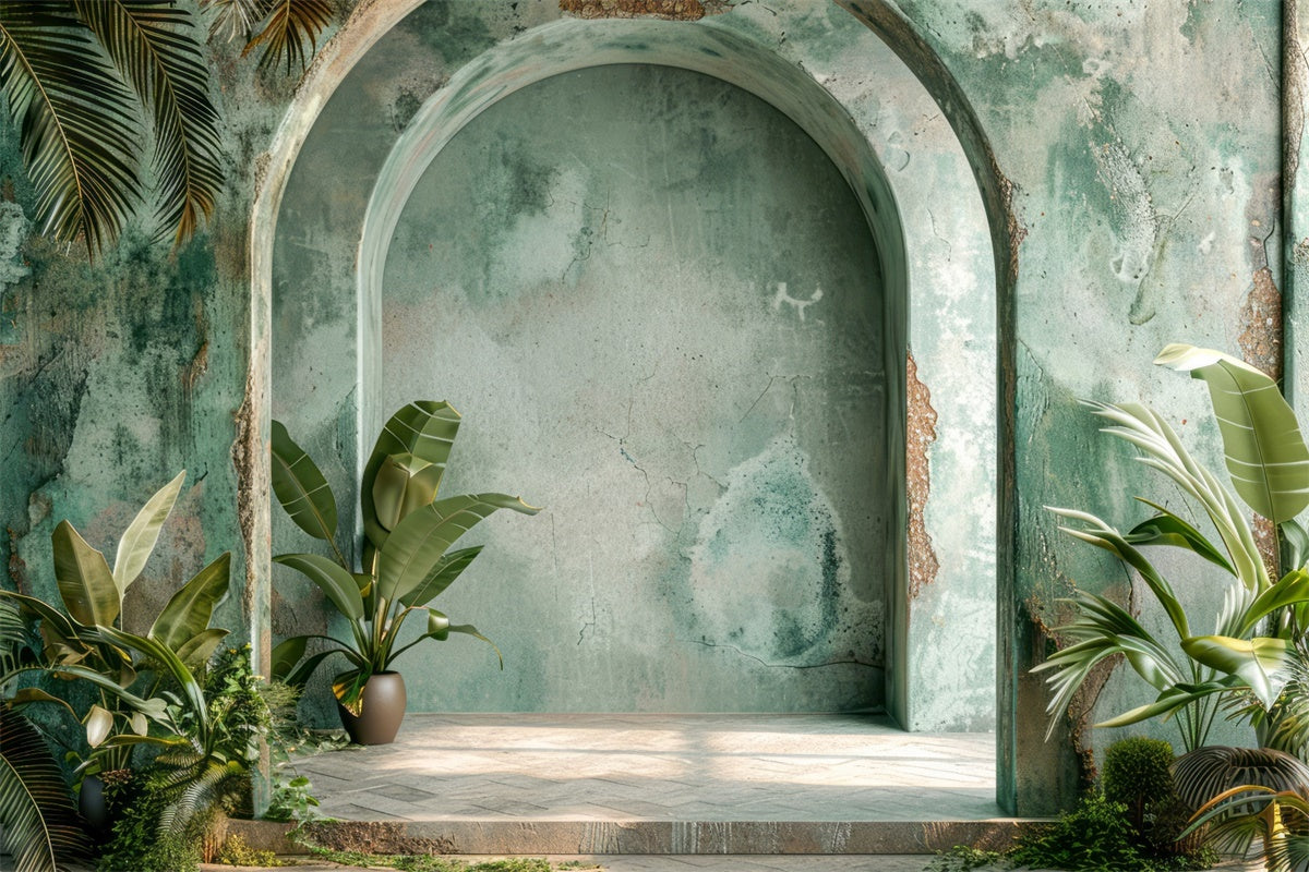 Boho Arch Backdrop Green Archway Tropical Plants Backdrop UK GQ2-33