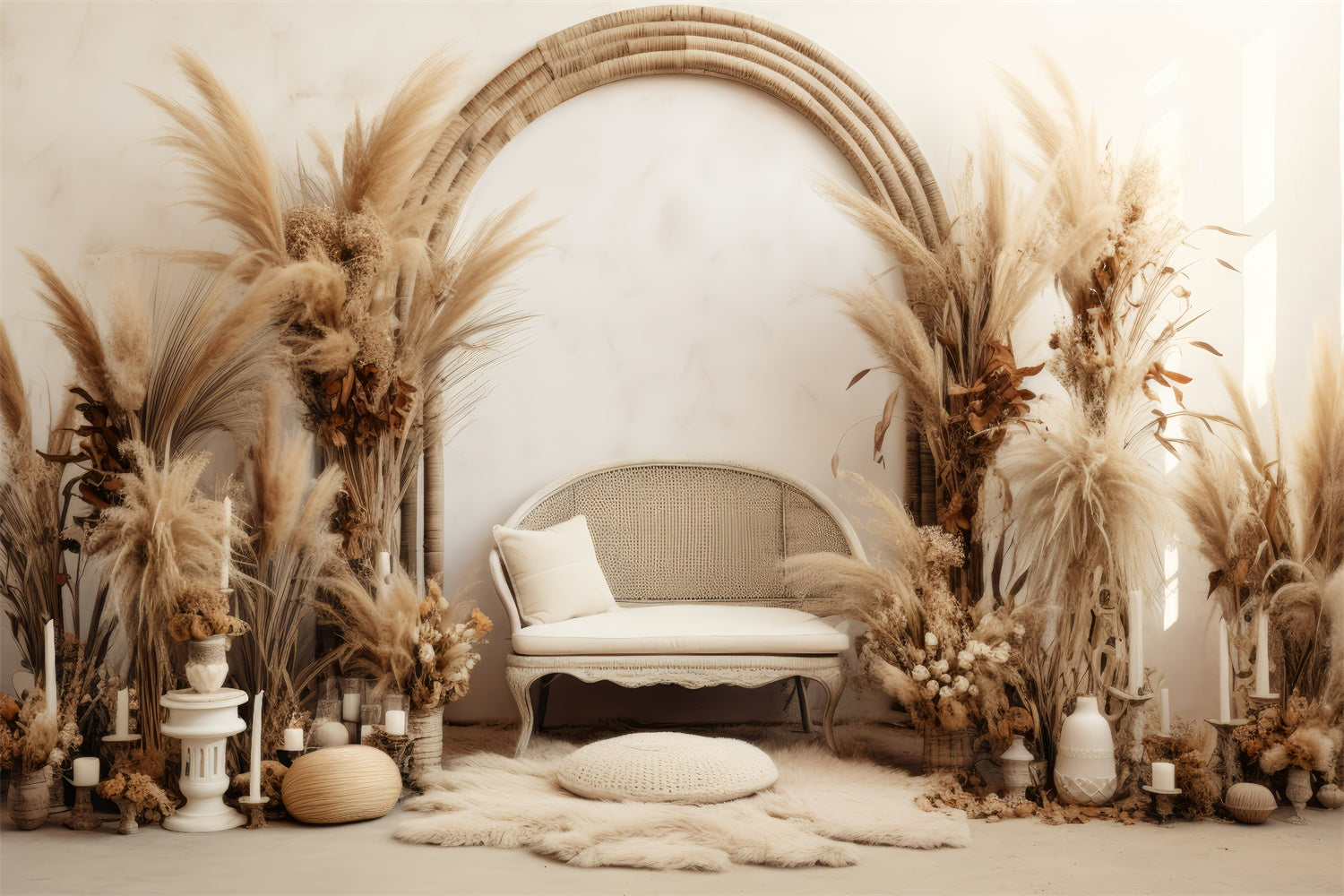 Bohemian Backdrop Vintage-Inspired Pampas Candle Backdrop UK GQ2-34