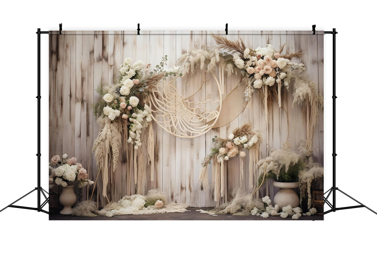 Boho Photo Backdrop Rustic Floral Wooden Arch Backdrop UK GQ2-4