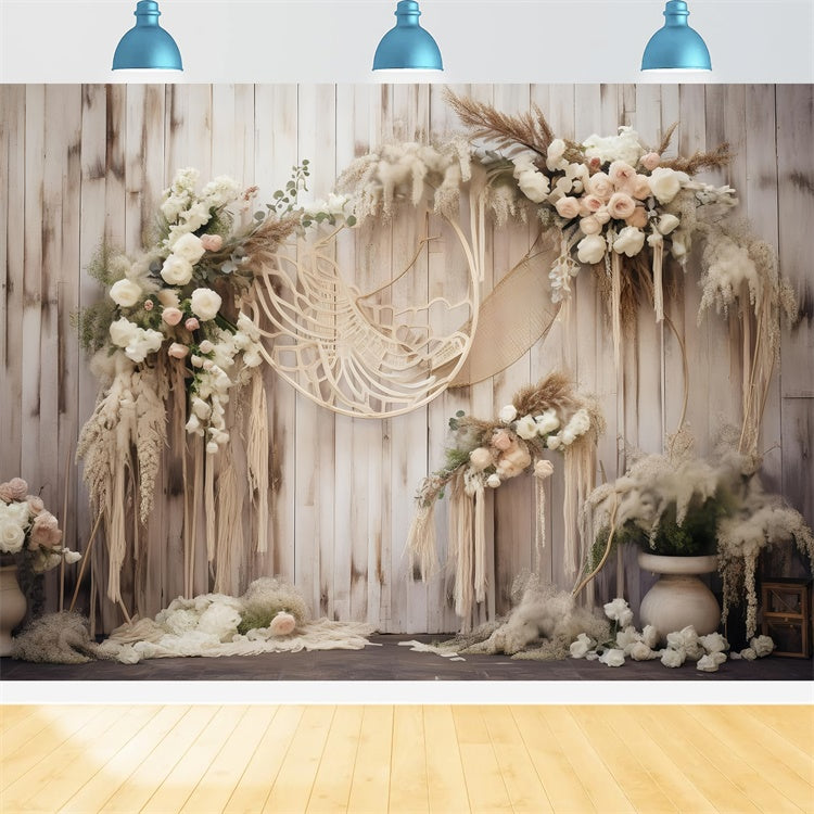 Boho Photo Backdrop Rustic Floral Wooden Arch Backdrop UK GQ2-4