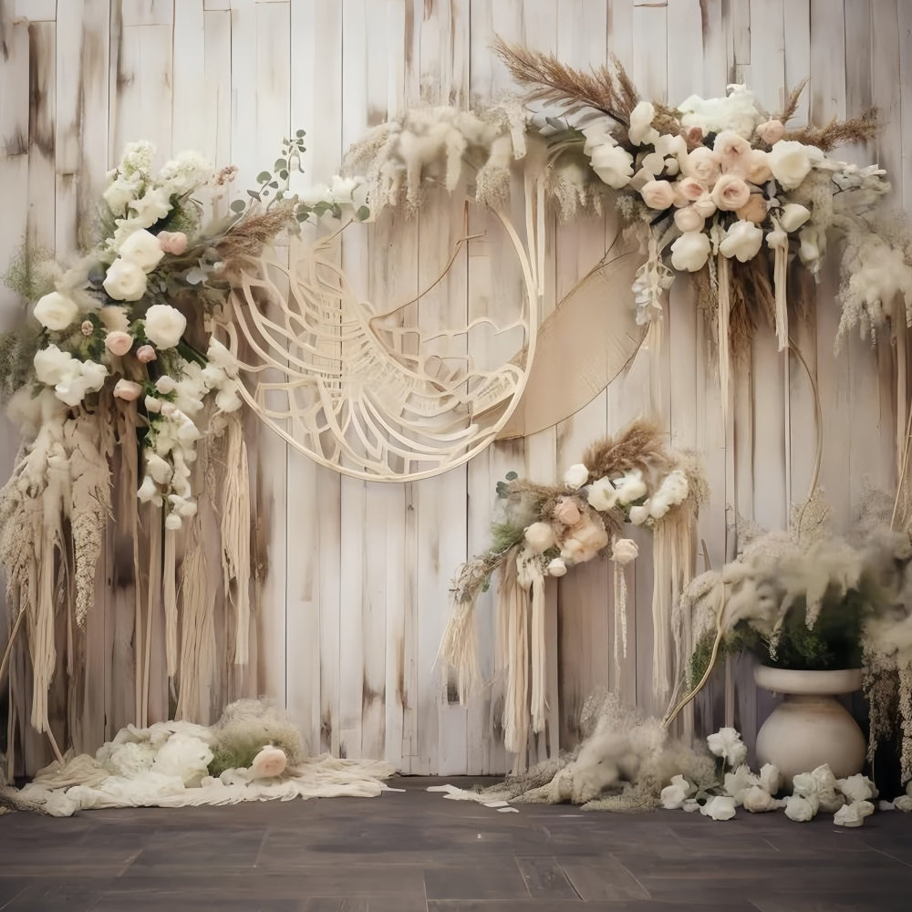 Boho Photo Backdrop Rustic Floral Wooden Arch Backdrop UK GQ2-4