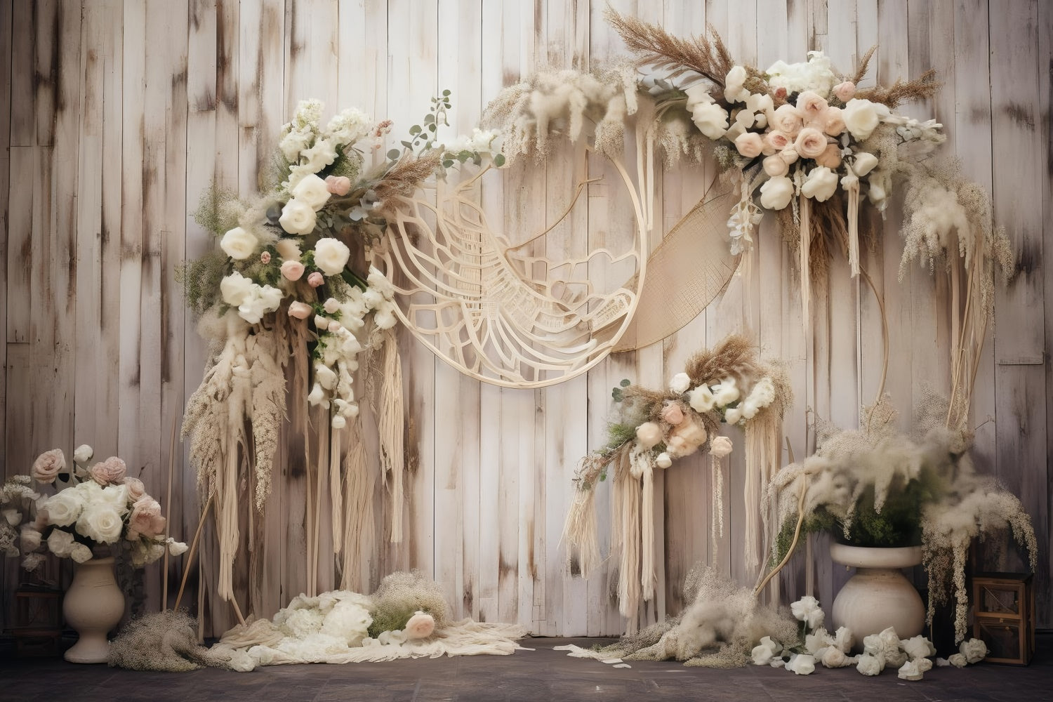 Boho Photo Backdrop Rustic Floral Wooden Arch Backdrop UK GQ2-4