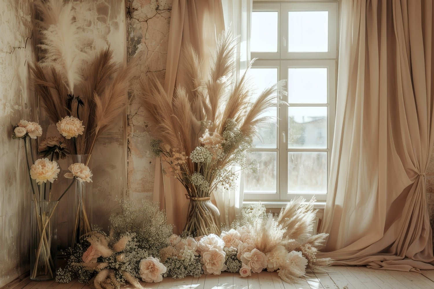 Boho Backdrops Dreamy Flower-Laden Window Backdrop UK GQ2-40