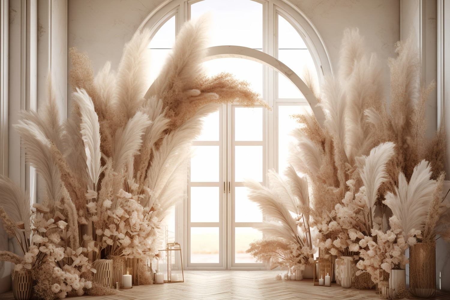 Bohemian Backdrop Pampas Grass Candle Floral Backdrop UK GQ2-42