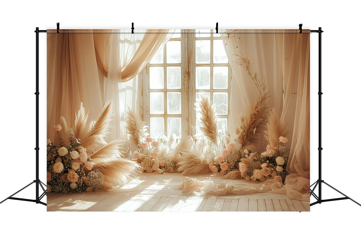 Boho Backdrops Blush Pampas Floral Window Photography Backdrop UK GQ2-44