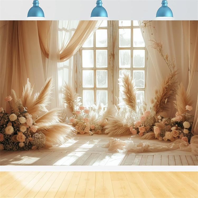 Boho Backdrops Blush Pampas Floral Window Photography Backdrop UK GQ2-44