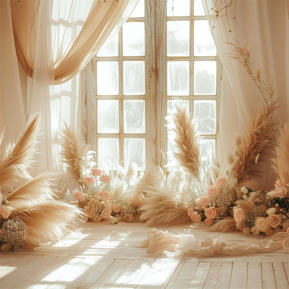 Boho Backdrops Blush Pampas Floral Window Photography Backdrop UK GQ2-44