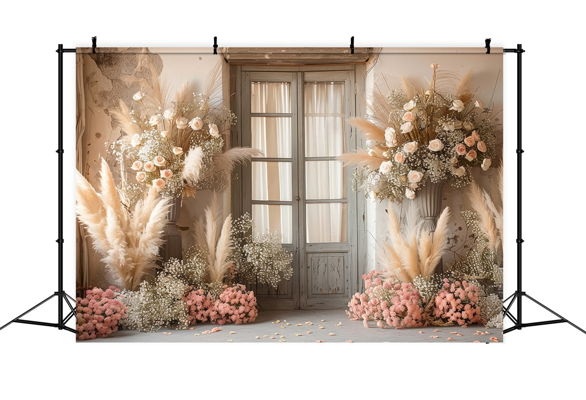 Boho Wedding Backdrop Pampas Floral Door Backdrop UK GQ2-46