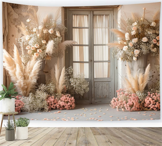 Boho Wedding Backdrop Pampas Floral Door Backdrop UK GQ2-46