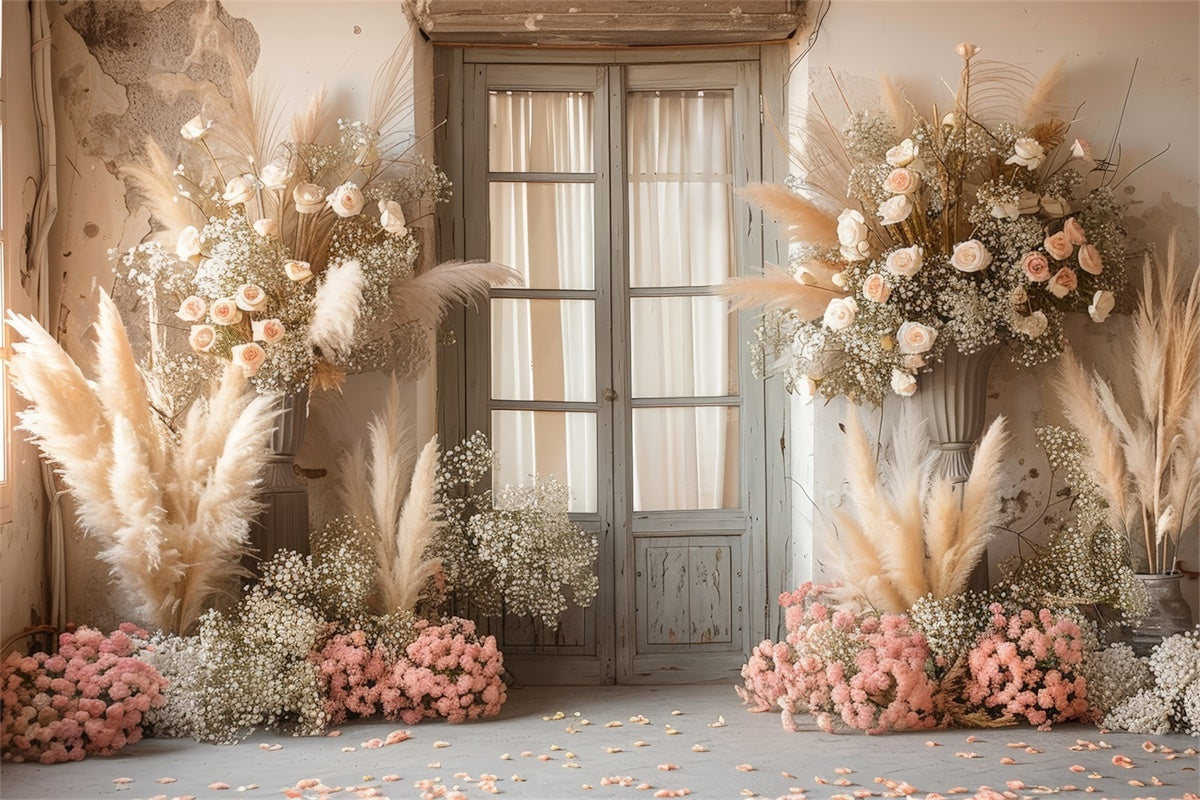 Boho Wedding Backdrop Pampas Floral Door Backdrop UK GQ2-46