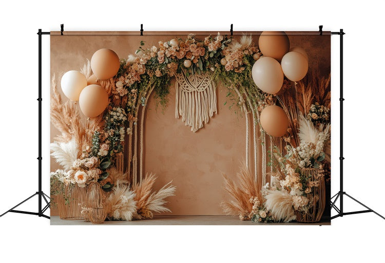 Boho Arch Backdrop Rose Pampas Balloon Photography Backdrop UK GQ2-47