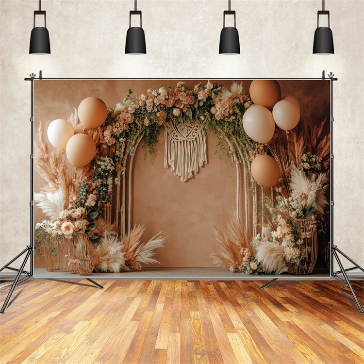 Boho Arch Backdrop Rose Pampas Balloon Photography Backdrop UK GQ2-47