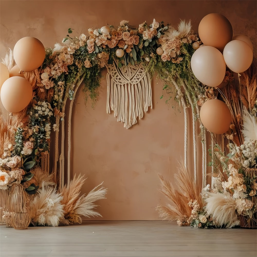 Boho Arch Backdrop Rose Pampas Balloon Photography Backdrop UK GQ2-47