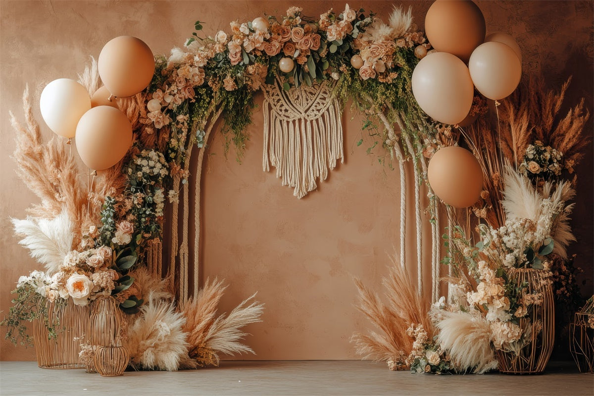 Boho Arch Backdrop Rose Pampas Balloon Photography Backdrop UK GQ2-47