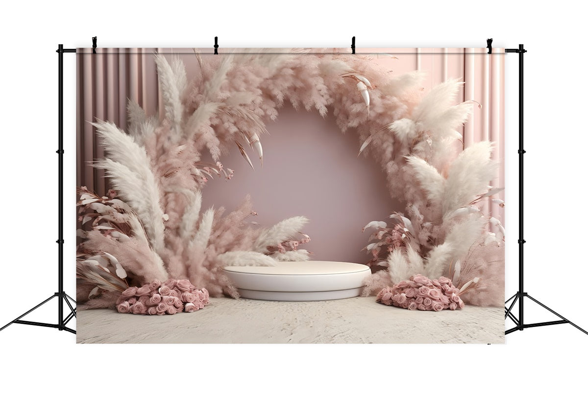 Boho Backdrops Elegant Pampas Arch Roses Backdrop UK GQ2-5