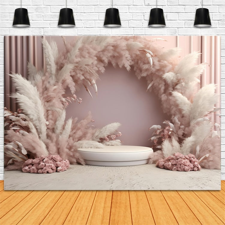 Boho Backdrops Elegant Pampas Arch Roses Backdrop UK GQ2-5