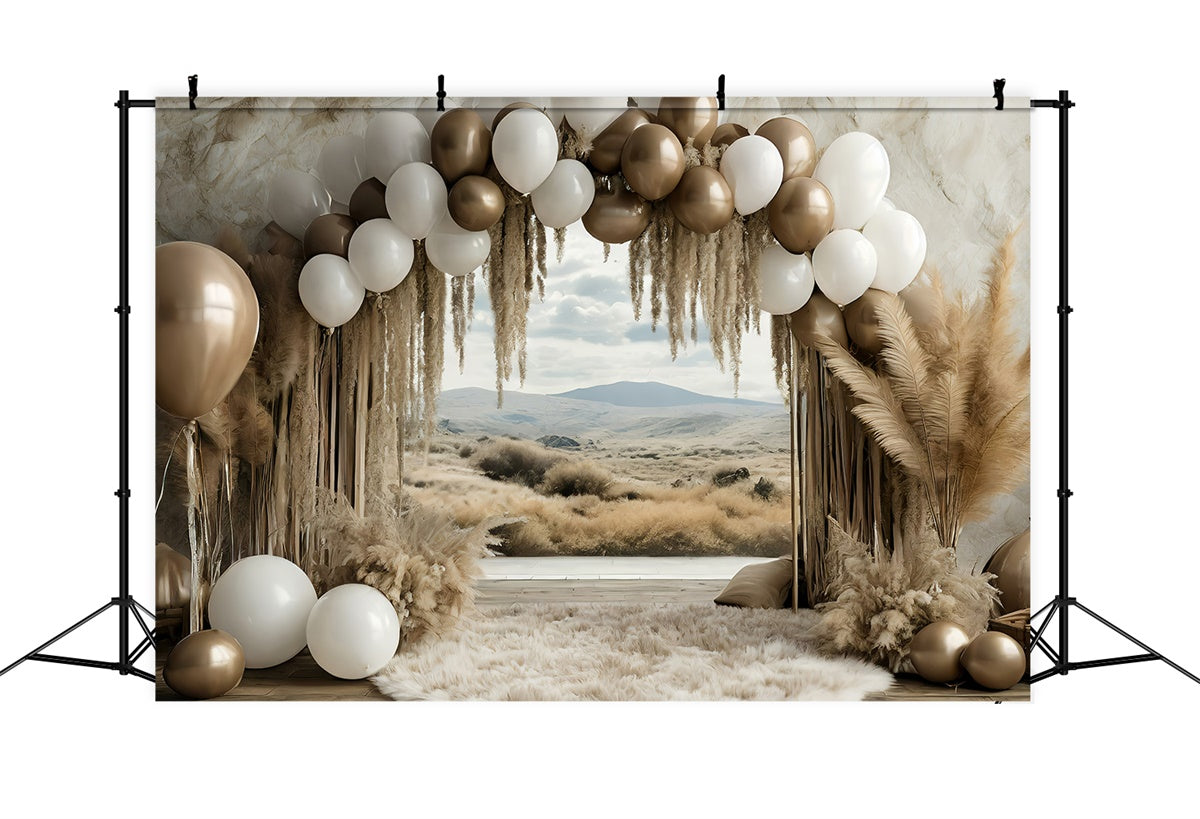 Boho Arch Backdrop Balloon Pampas Grass Backdrop UK GQ2-58