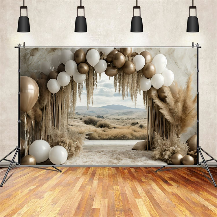 Boho Arch Backdrop Balloon Pampas Grass Backdrop UK GQ2-58