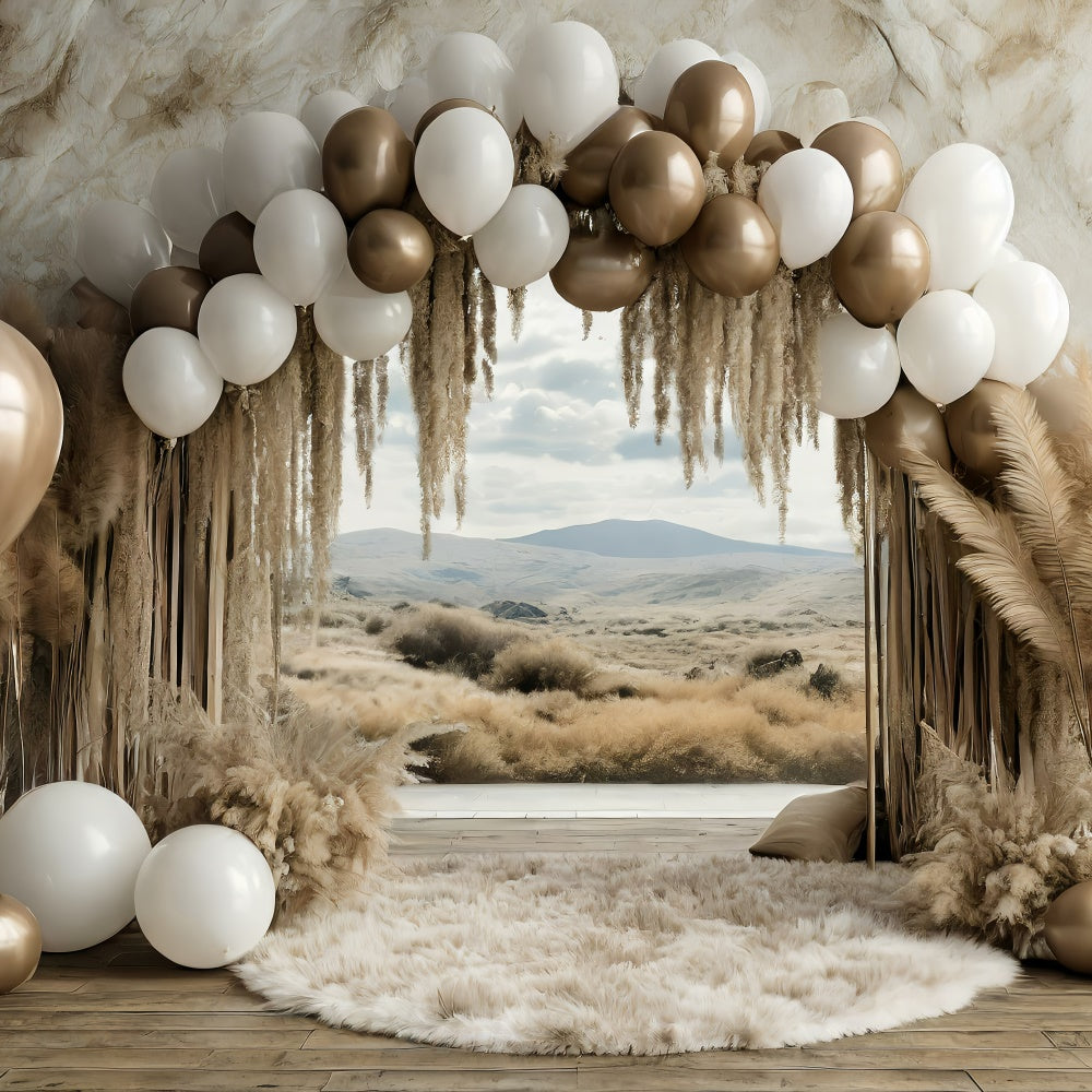 Boho Arch Backdrop Balloon Pampas Grass Backdrop UK GQ2-58