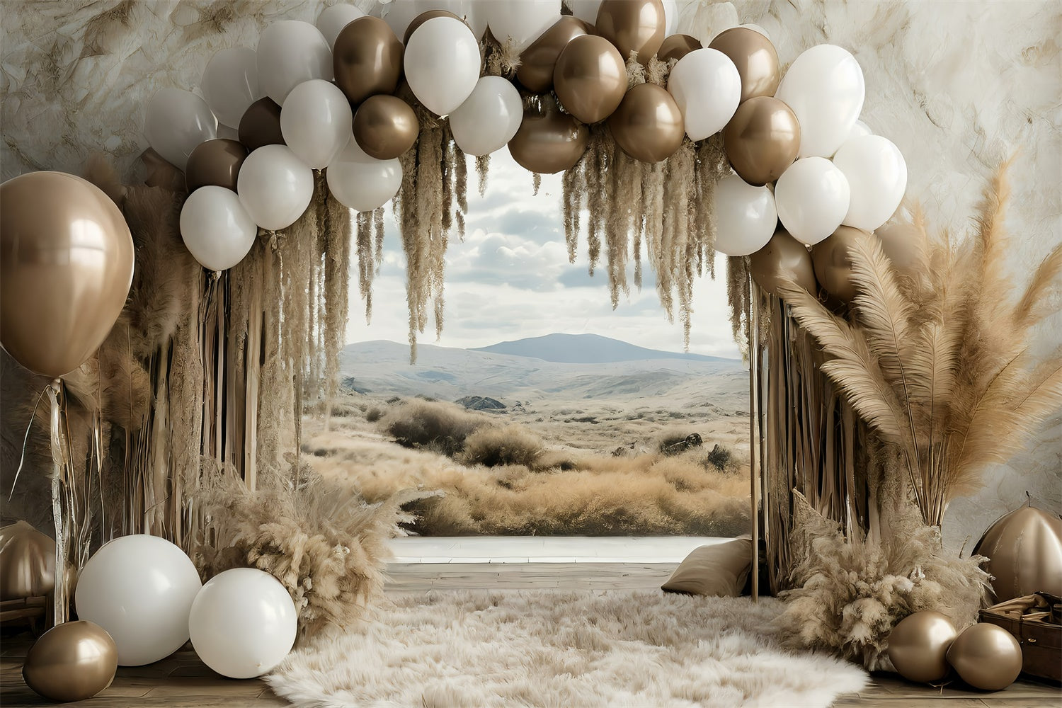 Boho Arch Backdrop Balloon Pampas Grass Backdrop UK GQ2-58